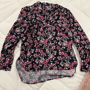 French Connection Pink and Blue Floral Long Sleeve Blouse